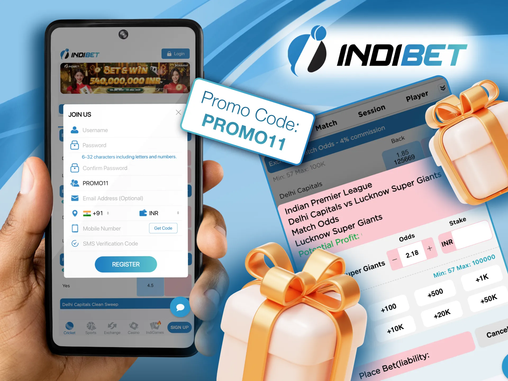 Use the PROMO11 code at Indibet to unlock a substantial bonus for your cricket bets.