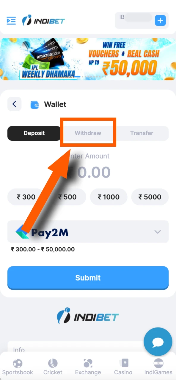 Go to the withdrawal page.