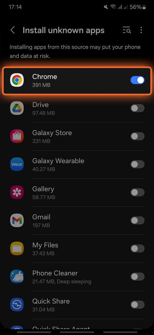 Adjust your device's security permissions so that APKs from third-party sources can be installed.